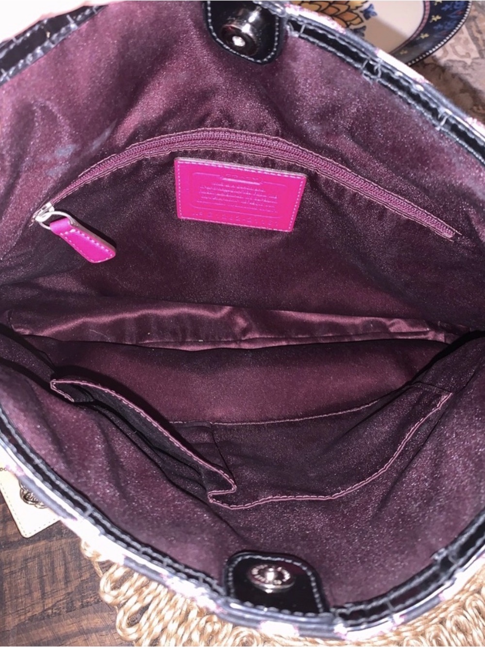 Coach Gray Signature Chain-Handle Shoulder Bag with Pink & Tan Tags - Picture 2 of 4